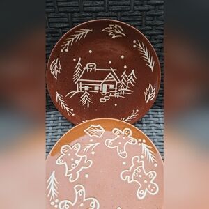 2 COOK'S BAZAAR PLATES FOR SERVING. GINGERBREAD AND CABIN.